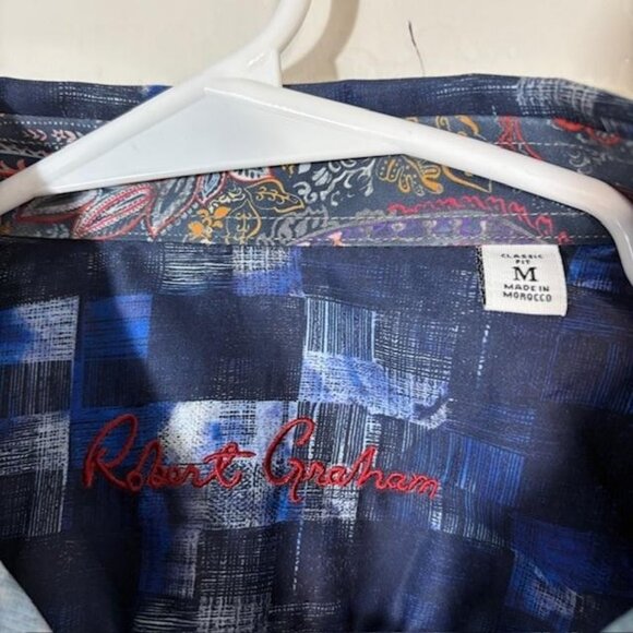 Robert Graham Shirt Mens Medium Blue Black Classic Flip Cuff Paisley Abstract - Picture 3 of 8